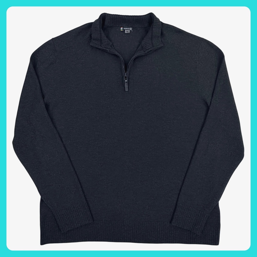 Smartwool Quarter Zip Sweater Men XL Black Merino Wool Mock‎ Neck Long Sleeve